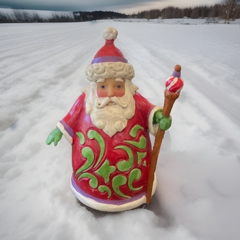 Jim Shore 4025626 Mini Santa with Peppermint Topped Staff Red White